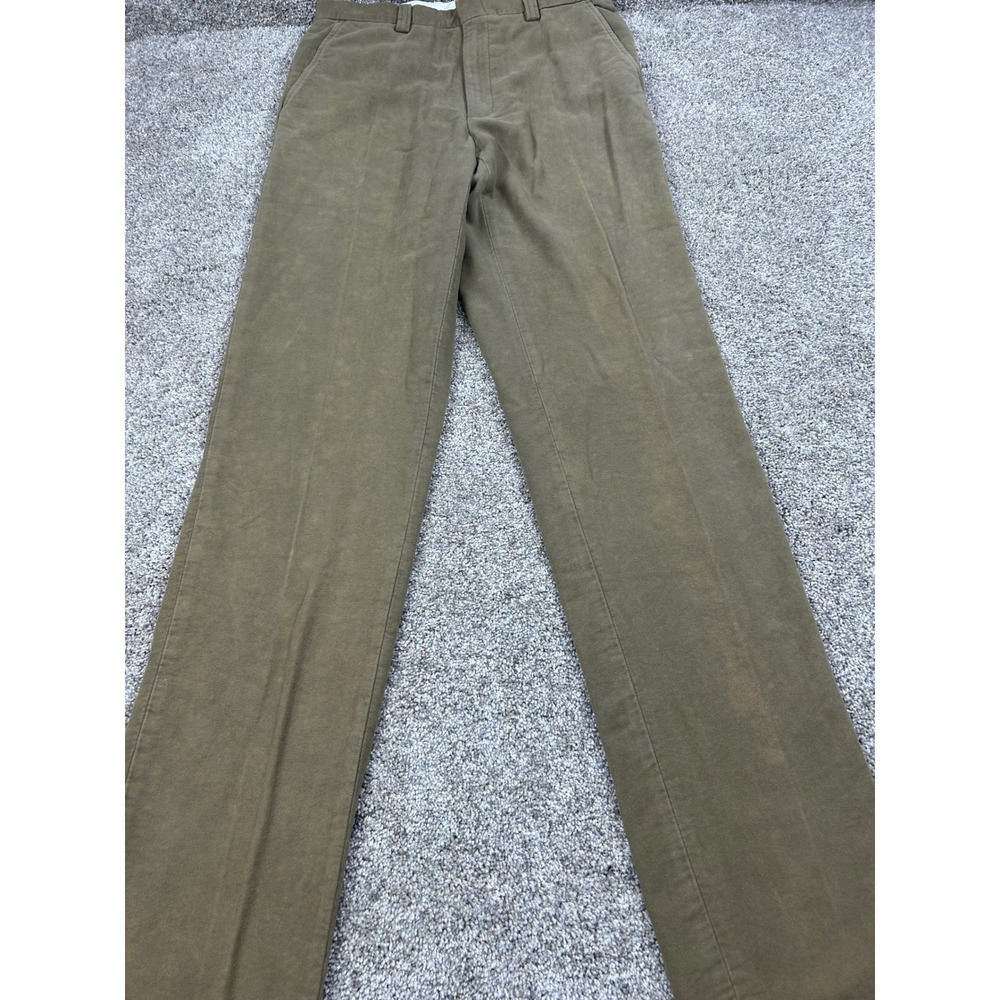 Orvis Mens Moleskin Pants 32W Brown Plain Front Cotton Trousers 246G #0803